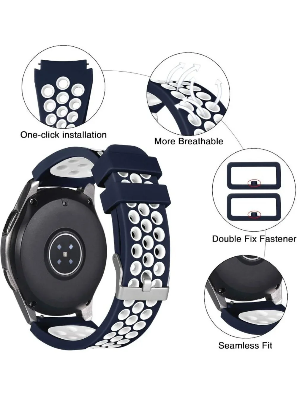 Unisex Navy Blue White Analog Compatible Frontier Silicone Samsung Galaxy Watch